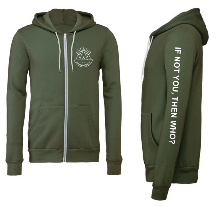 Military Green Ra University Zip Up Hoodie